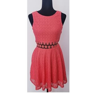 IRIS Coral Lace Cut Out Dress